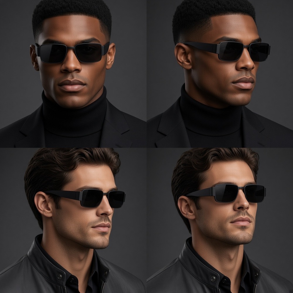 Fashion Square Sunglasses Mens Black Brand UV400 Metal Frame Retro Minimalist
